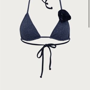 Elegant Dark Blue Bikini Top with Floral Detail